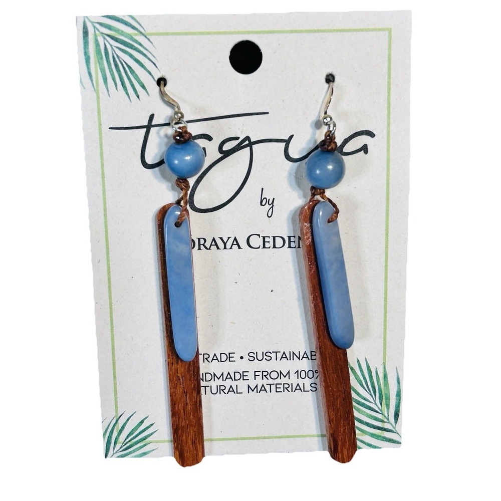 Tagua Nut Earrings Baby Blue Unique Handmade 100% Natural Material Ecuador